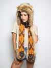 Woman wearing faux fur Cecil The Lion 2.0 Collectors Edition, front view 3
