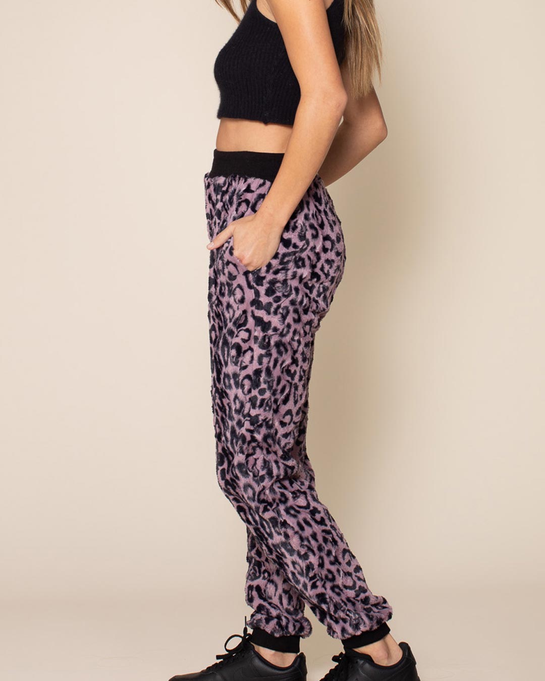 Lavender Leopard ULTRA SOFT Faux Fur Sweatpants | Women&#39;s