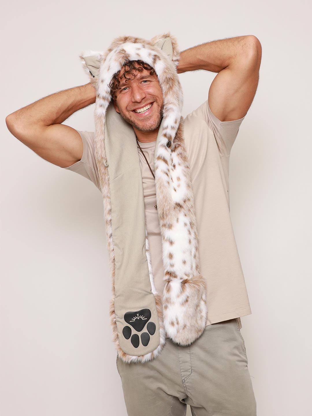 Snow Leopard Men's Long Faux Fur Coat | SpiritHoods S / ivory/beige/brown/white