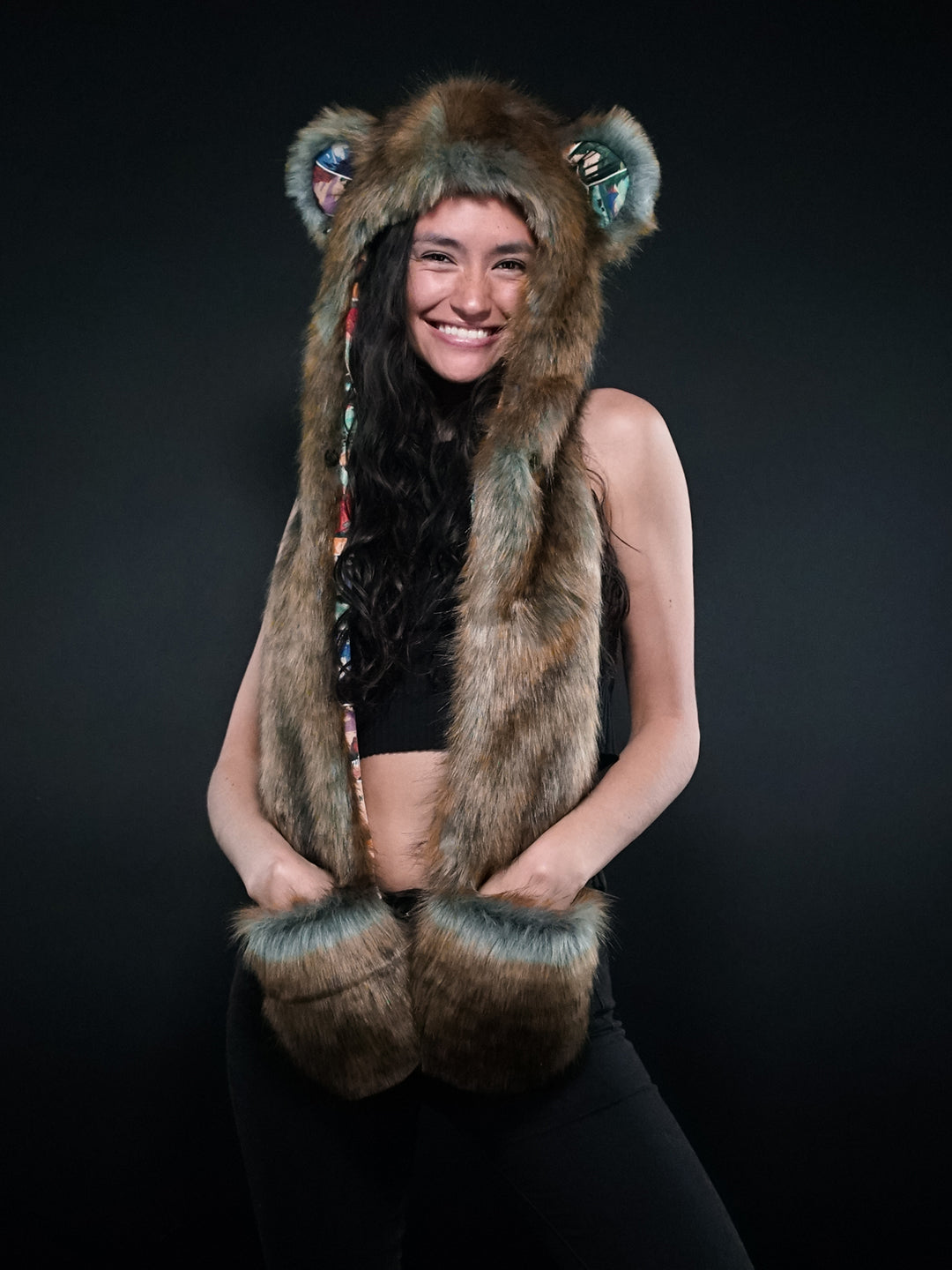 National Park Bear Collector Edition Faux Fur Hood on Female Model