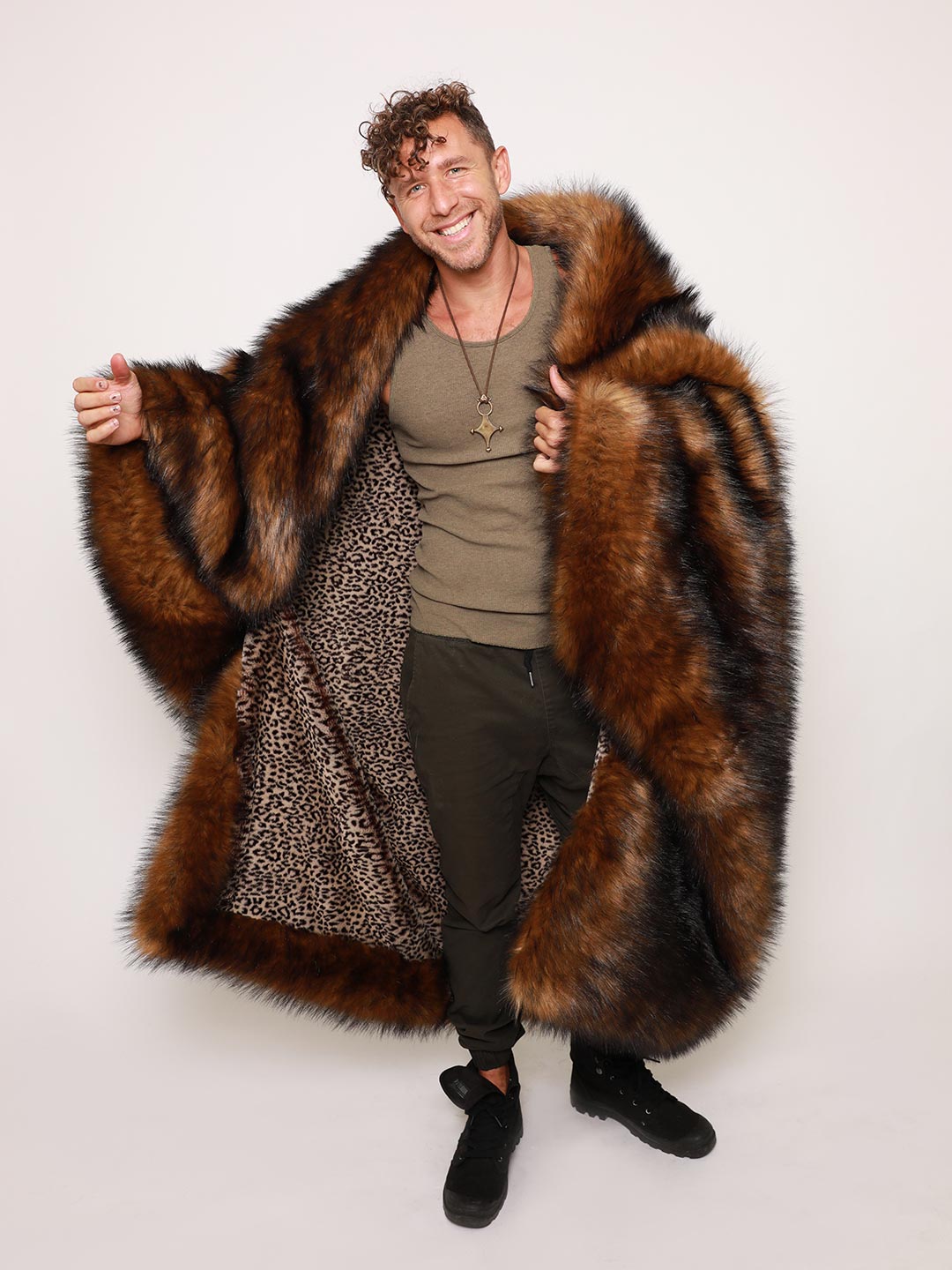 Kodiak Bear Faux Fur Throw on Male Model