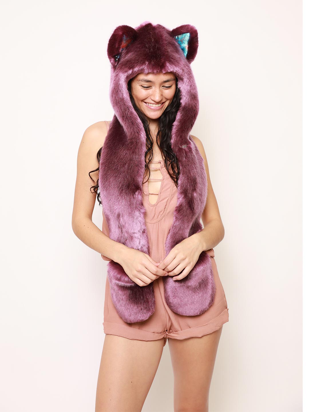 Lavender Wolf Hooded Faux Fur