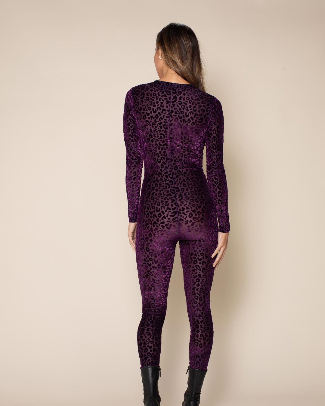 Violet Leopard Burnout Velvet Full Bodysuit | Women&#39;s