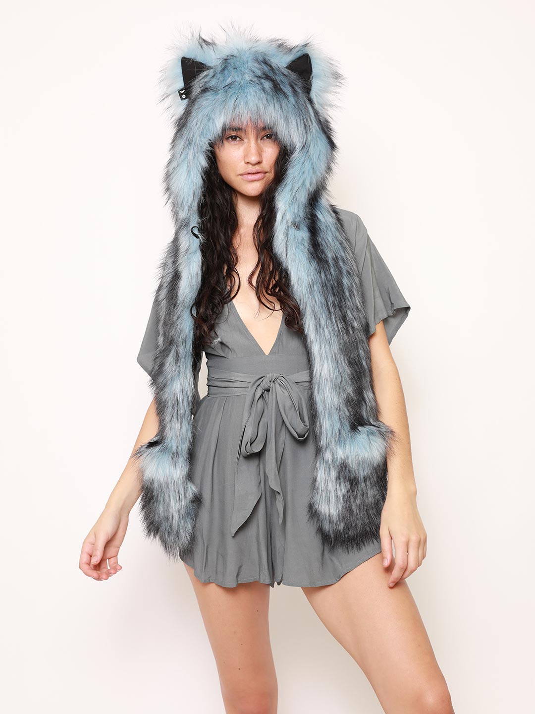 Ice Husky Faux Fur Hood on Female Model