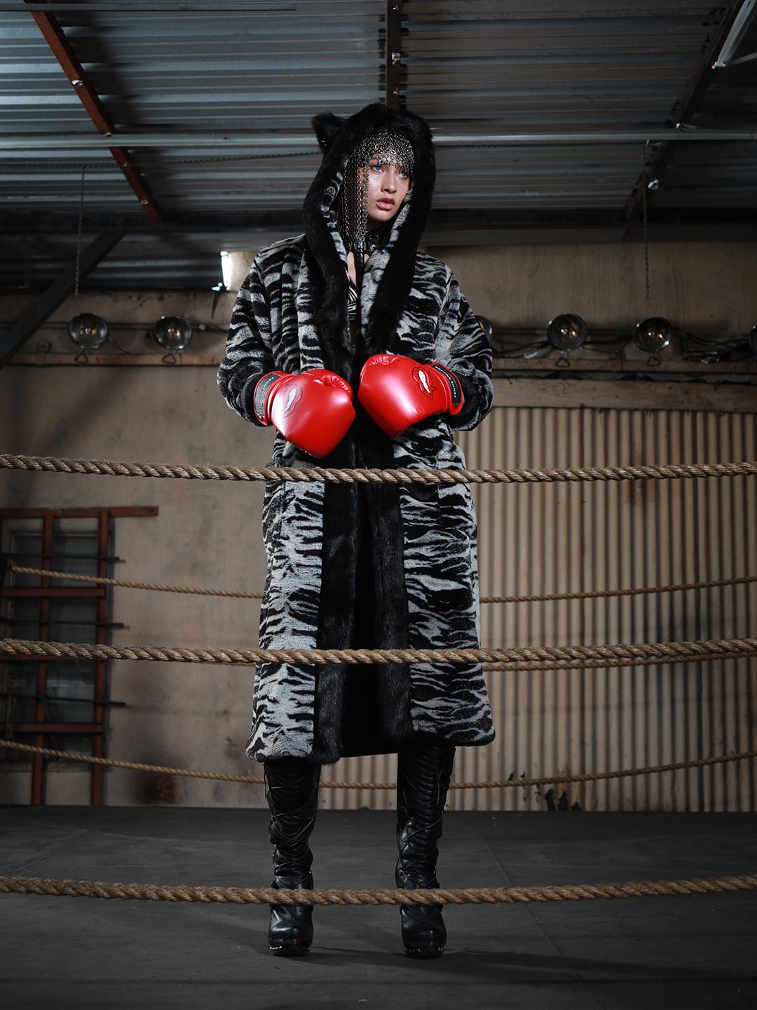 Tiger Hooded Faux Fur Robe