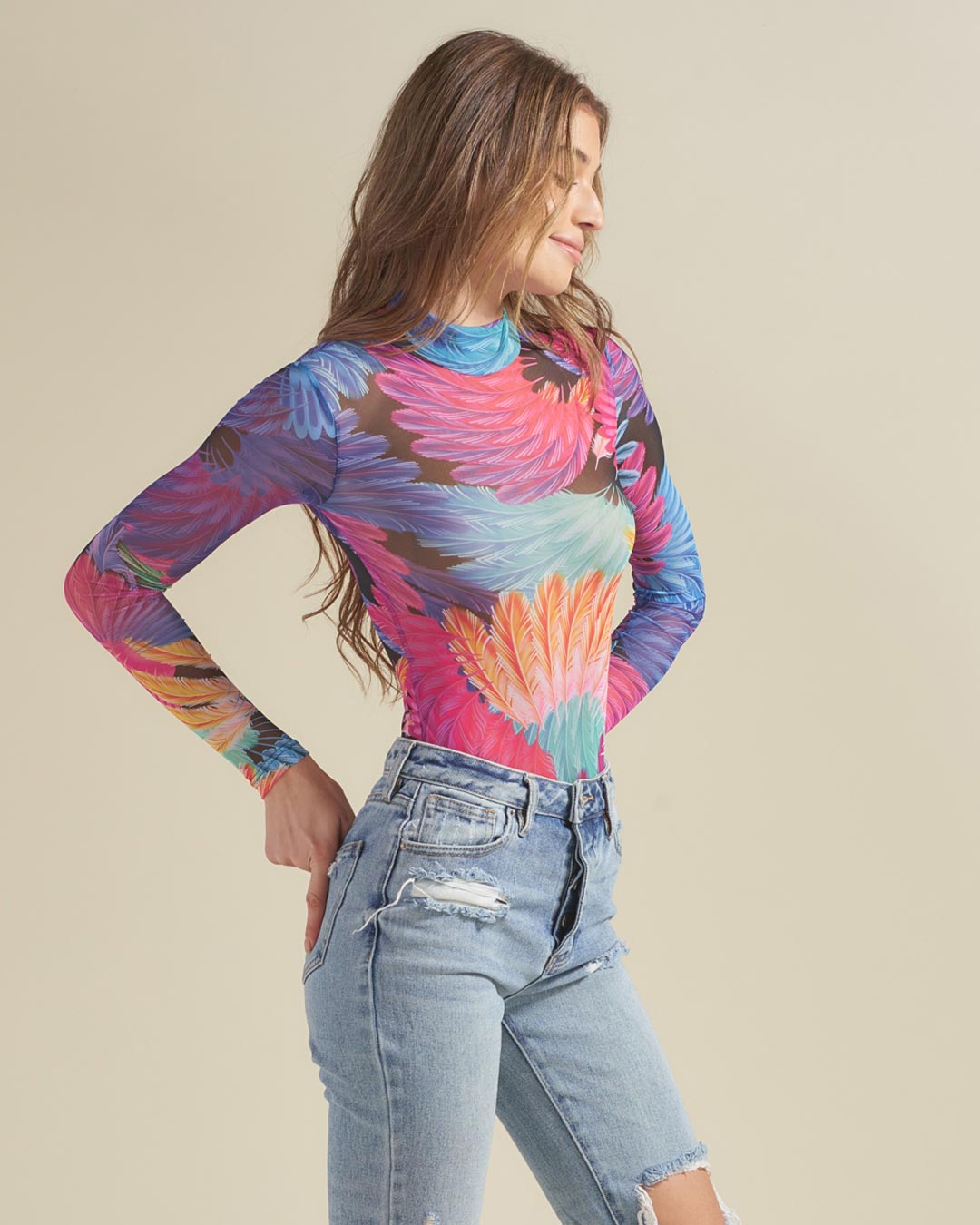 Parrot Mesh Long Sleeve Bodysuit | Women&#39;s