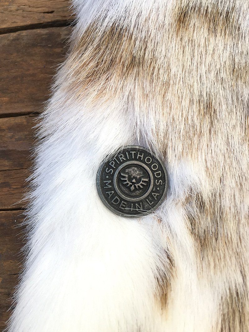 Close Up of Custom Button on Limited Edition Spotted Siberian Snow Leopard SpiritHood 