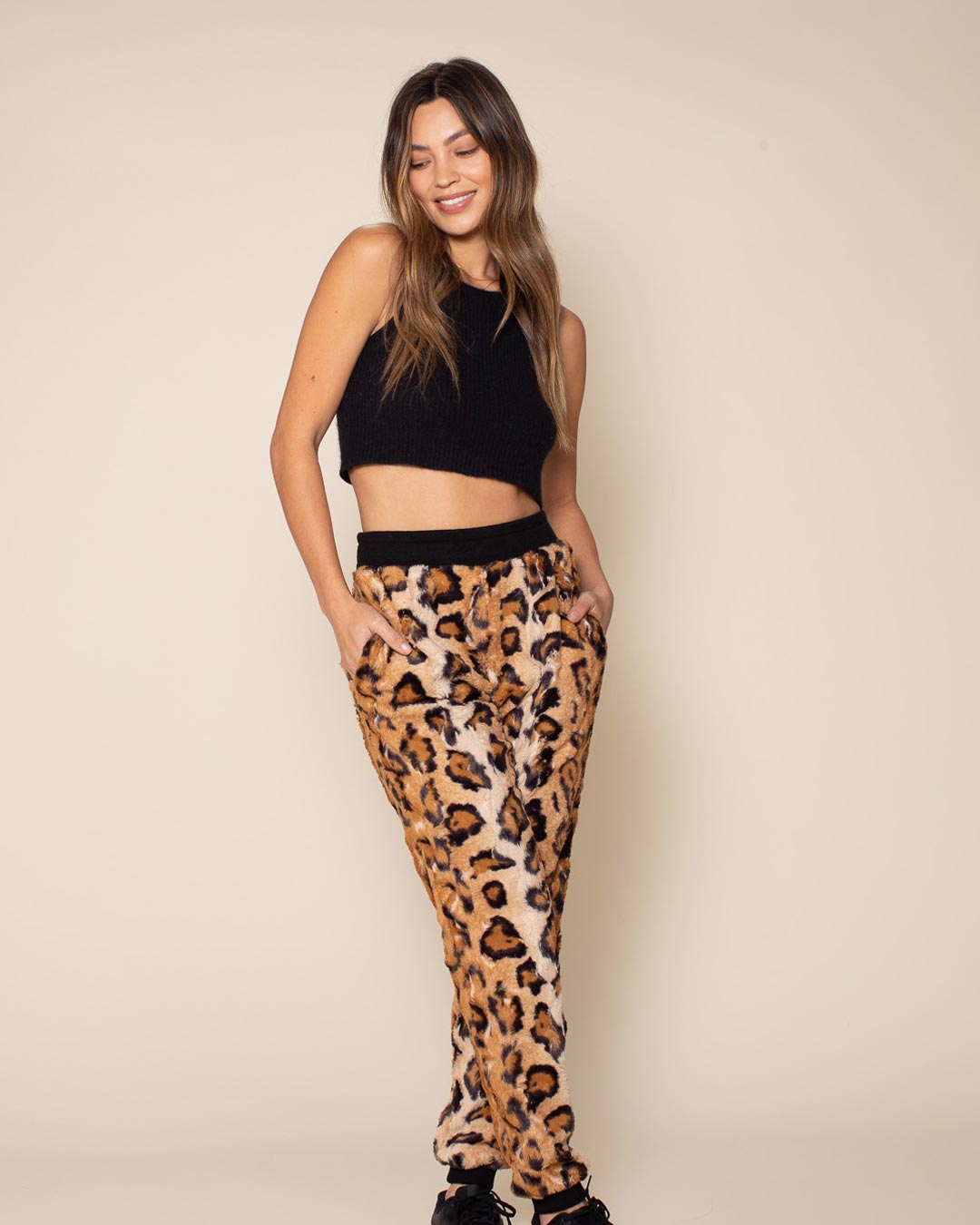 Felina | Women's Printed Micro-Fleece Pajama Set | V-Notch Top & Jogger  (Natural Cheetah, Medium)