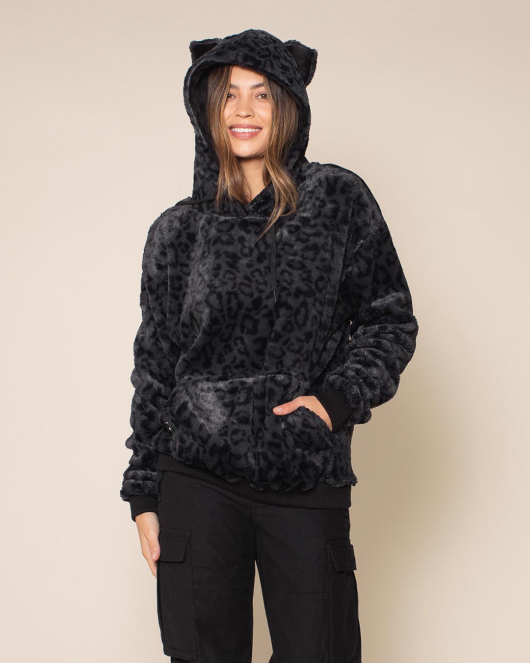 Slate Leopard Classic ULTRA SOFT Faux Fur Hoodie | Women&#39;s
