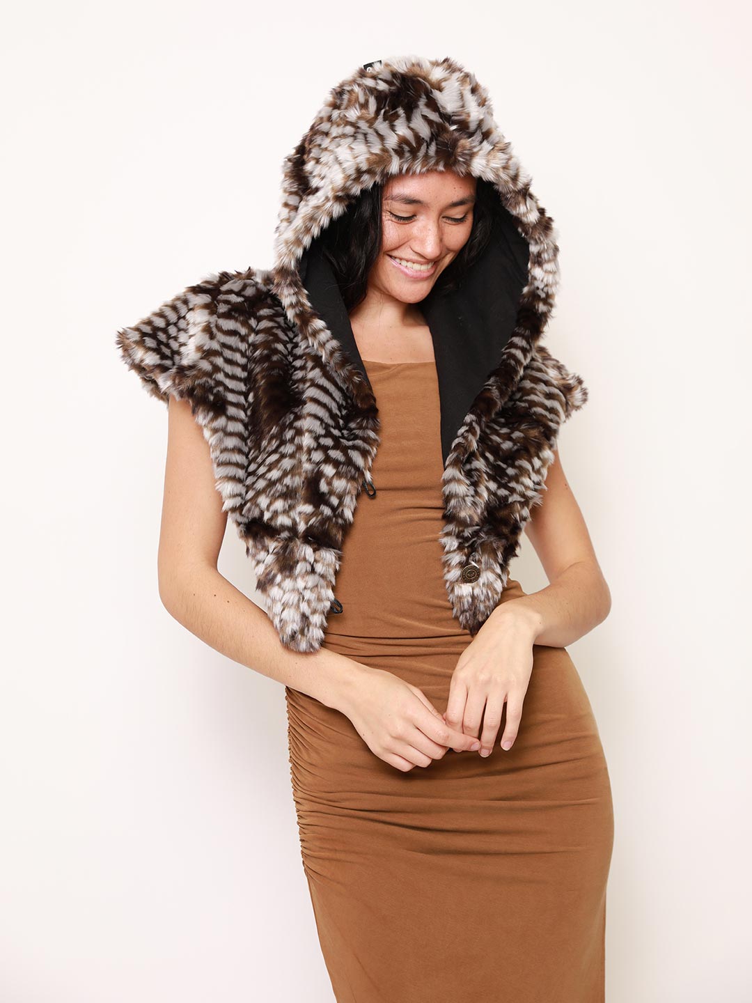 Hooded Viper Faux Fur Shawl on Female Model