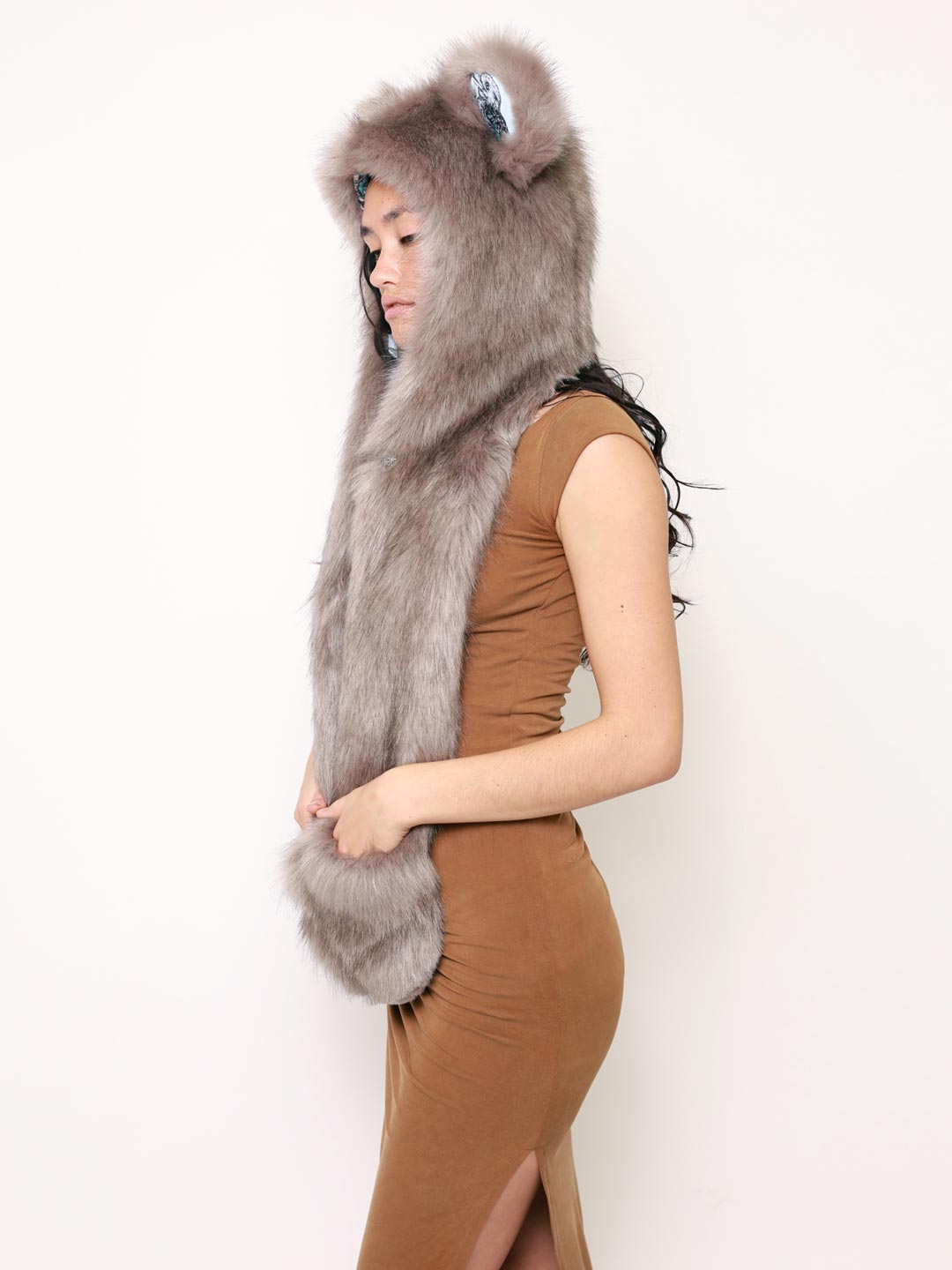 James Patrick Koala Artist Edition Faux Fur with Hood on Female Model
