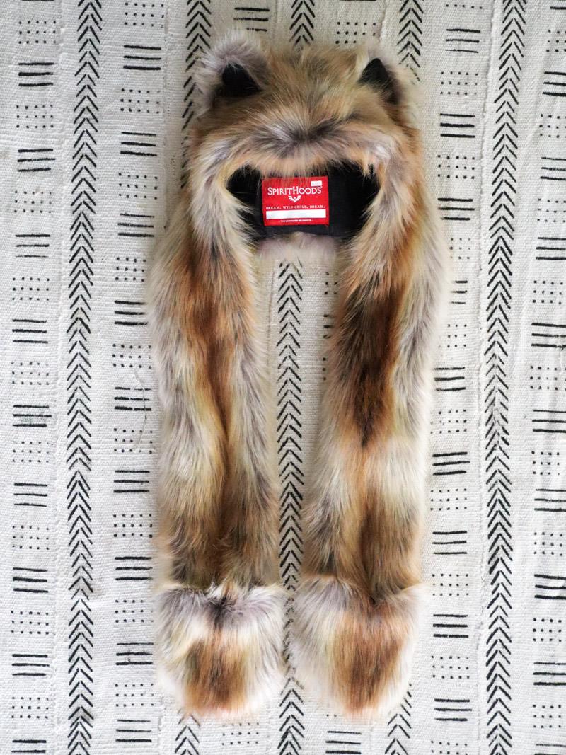 Interior and Exterior View of Kids Red Fox Faux Fur SpiritHood