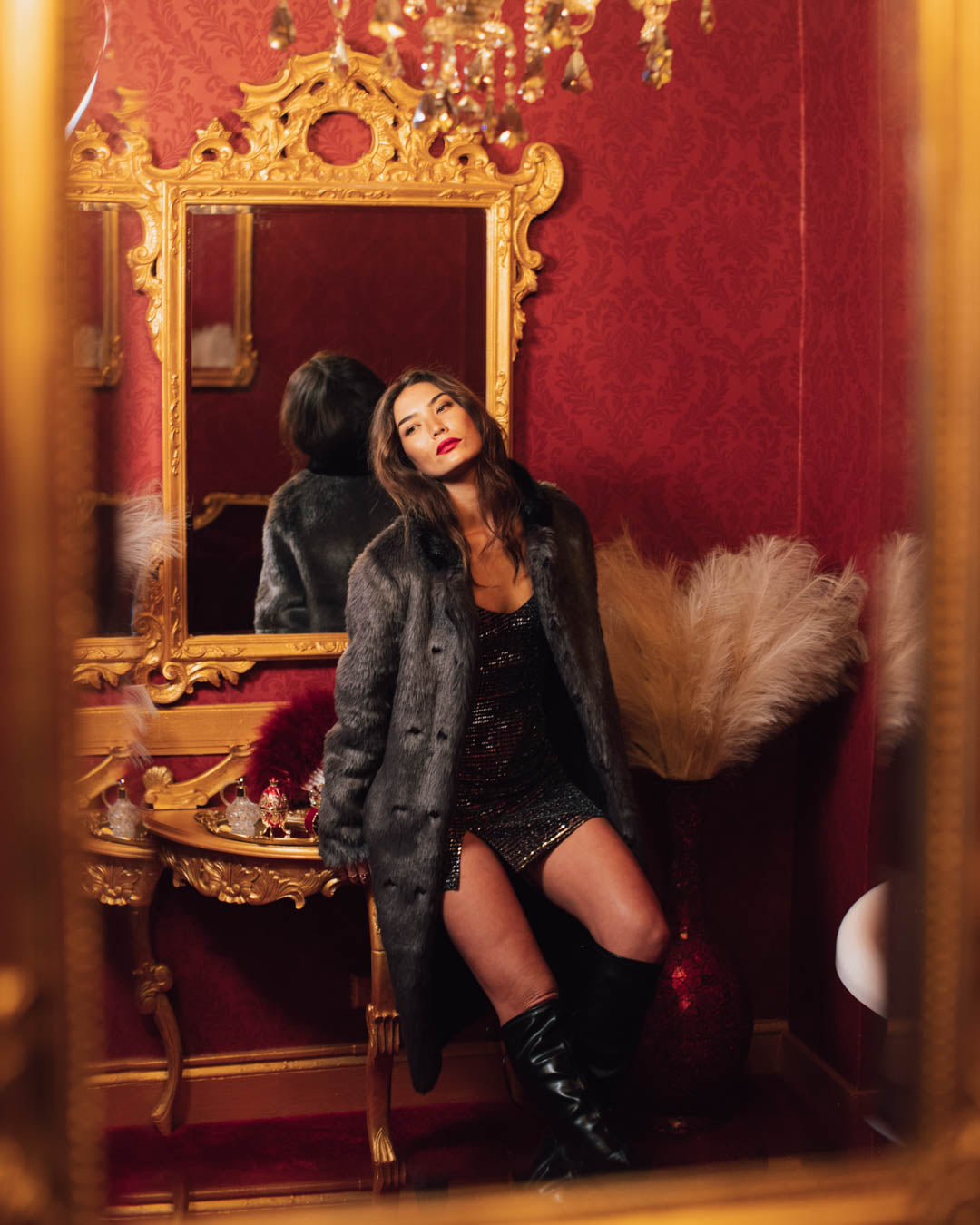 Grey Fox Calf Length Faux Fur Coat | Women&#39;s