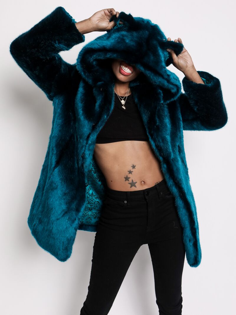 Classic Royal Wolf Luxe Faux Fur Coat with Hood