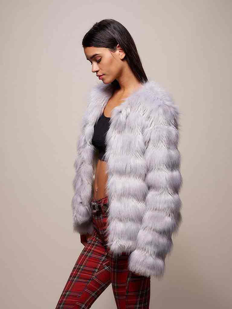 Faux Fur Bomber on Female Model Tundra Fox Design