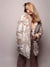 Siberian Snow Leopard Collared Faux Fur Coat on Blonde Model