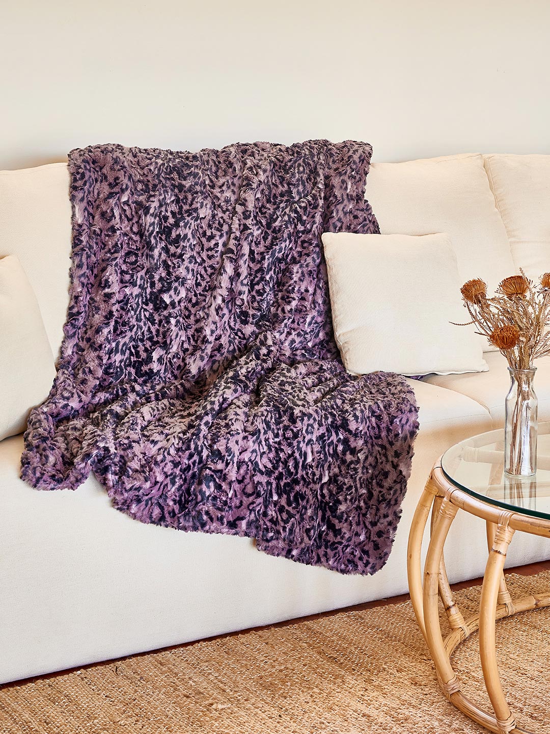 Lavender Leopard Luxe Fake Fur Throw Blanket