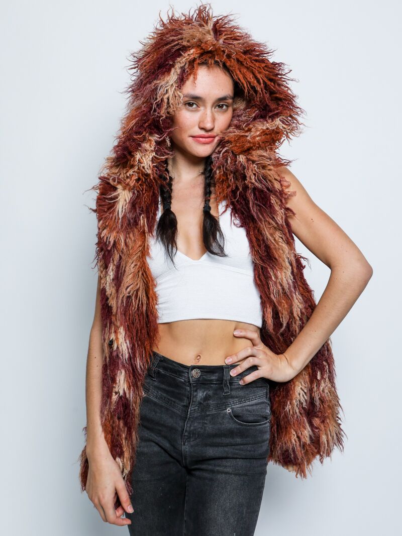 Merlot Alpaca Faux Fur Vest with Hood