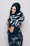 Woman wearing Faux Fur Limited Edition Lapwing Shawl 2.0 SpiritHood, side view