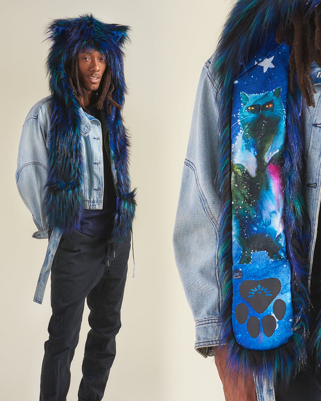 Artist Edition Lora Zombie Galaxy Cat Faux Fur Hood | Men's - SpiritHoods