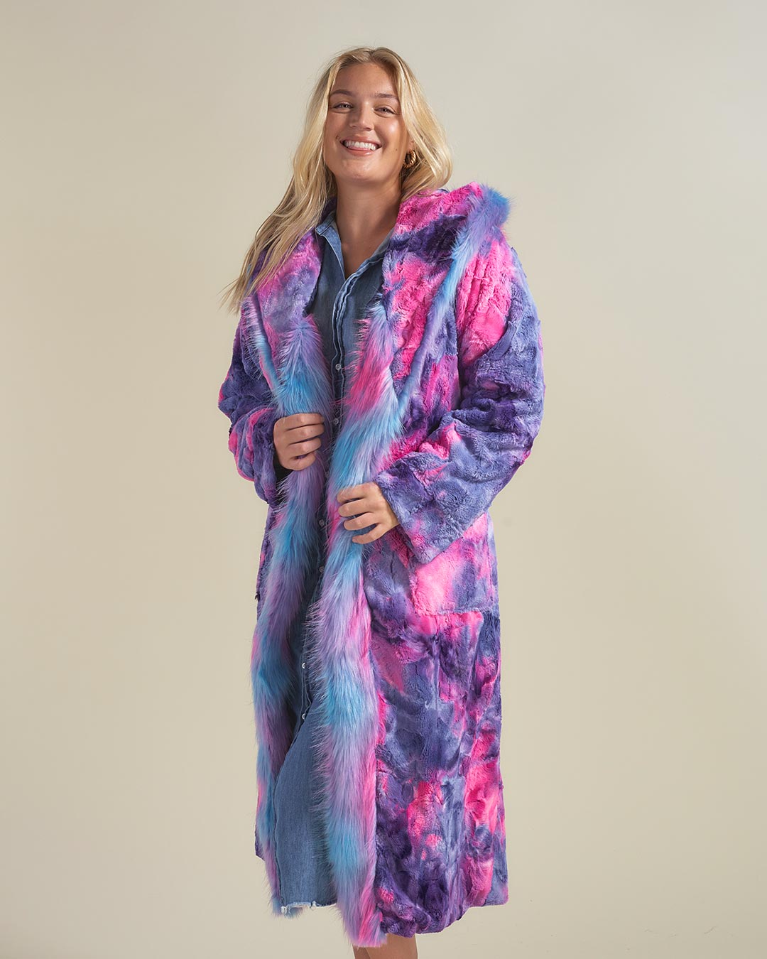 Cotton Candy Kitty Classic Faux Fur Style Robe on Female Model