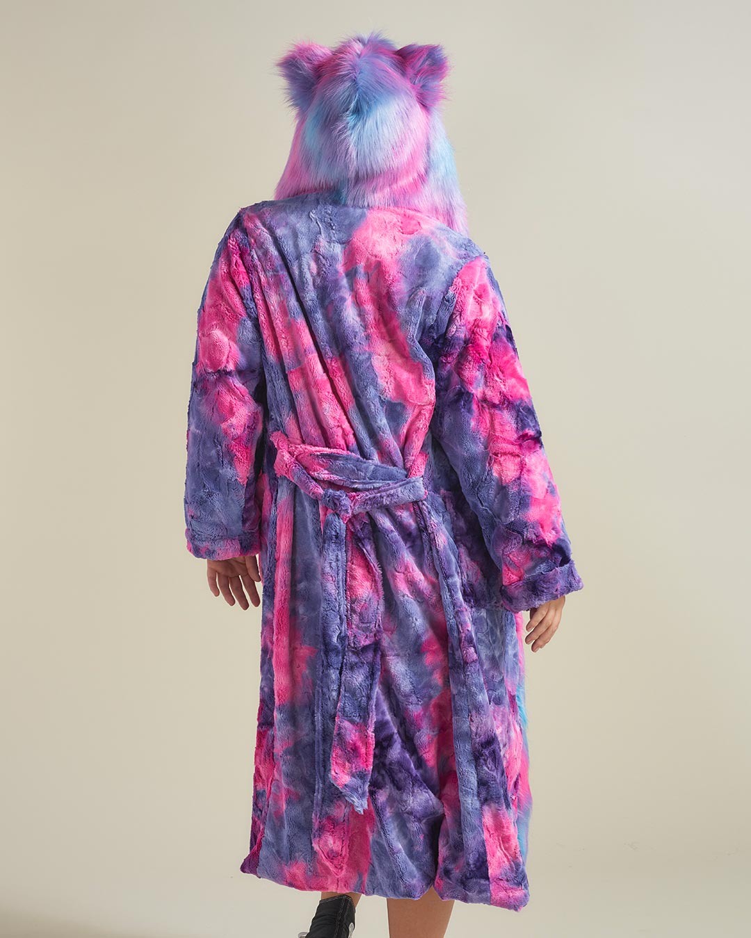 Back View of Woman wearing Cotton Candy Kitty Classic Faux Fur Style Robe
