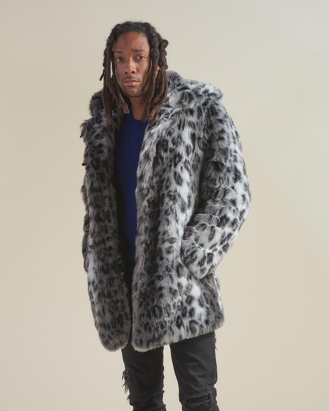 Snow Leopard Classic Faux Fur Coat Men's SpiritHoods
