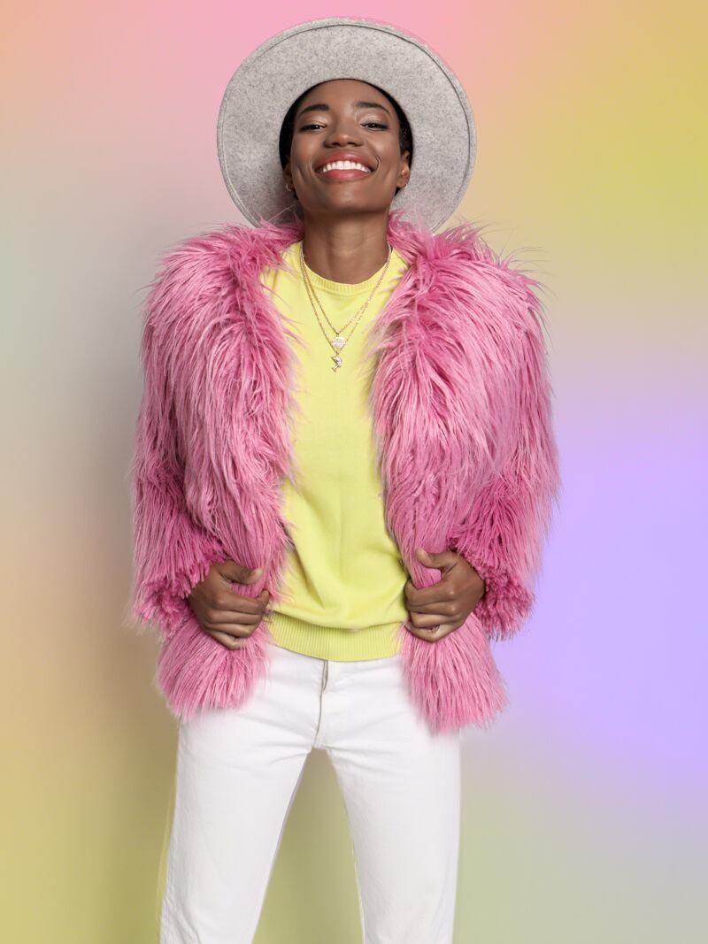 Woman wearing Ballerina Faux Fur Bomber