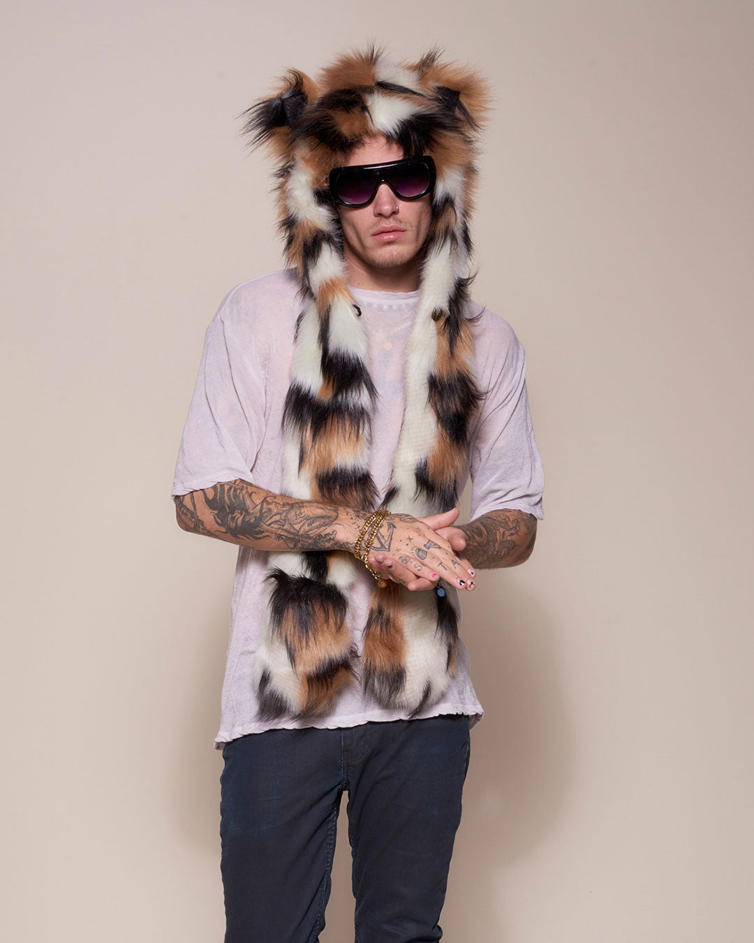 Man wearing Manx Cat Collector Edition Faux Fur Hood