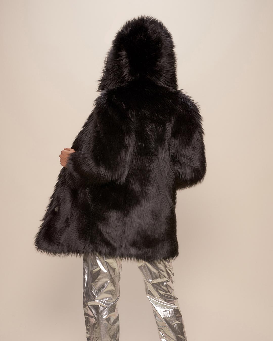 SpiritHoods LLC Black Wolf Hooded Faux Fur Coat | Men's XXL / Black