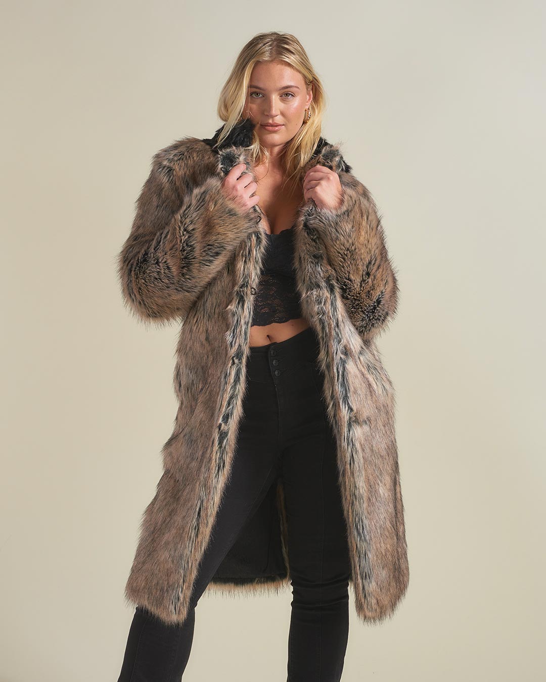 Dire Wolf Faux Fur Calf Length Coat | Women&#39;s - SpiritHoods