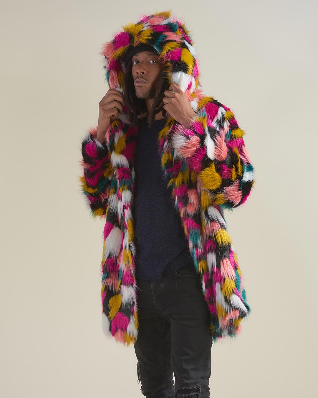Rainbow Butterfly Hooded Faux Fur Coat | Men&#39;s - SpiritHoods