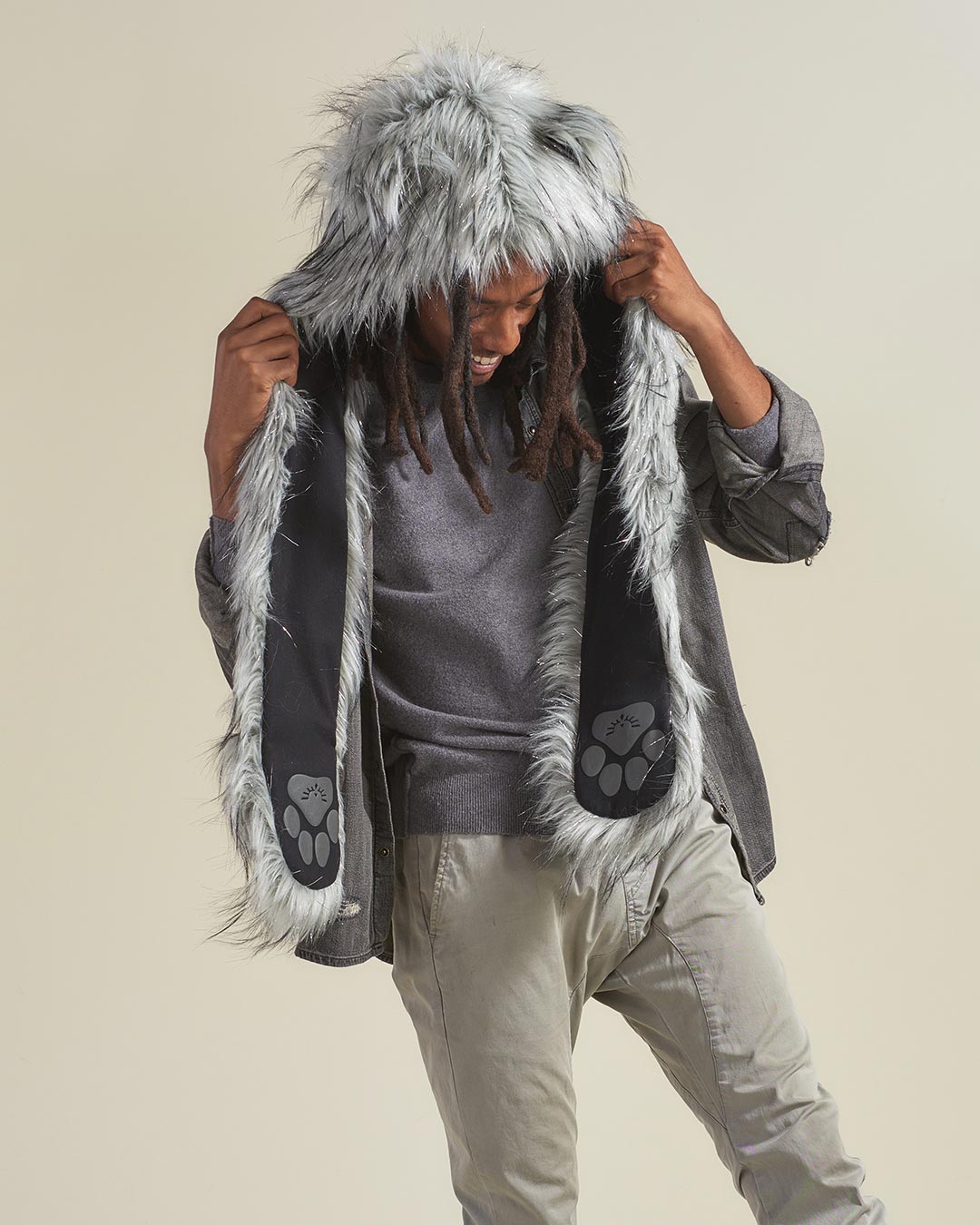 Glitter Moon Wolf Collector Edition Faux Fur Hood | Men&#39;s