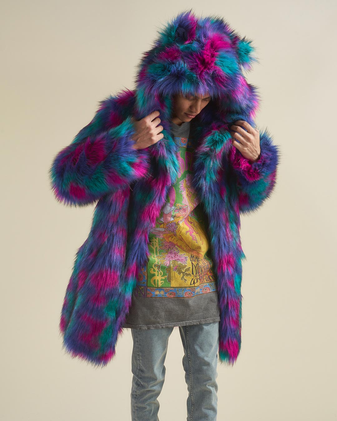 Northern Lights Calico Leopard Classic Faux Fur Coat | Men&#39;s