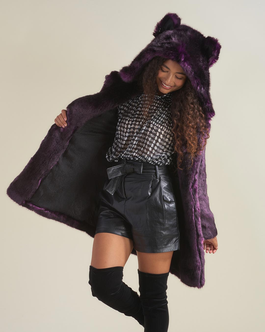 Midnight Wolf Luxe Classic Faux Fur Coat on Female Model