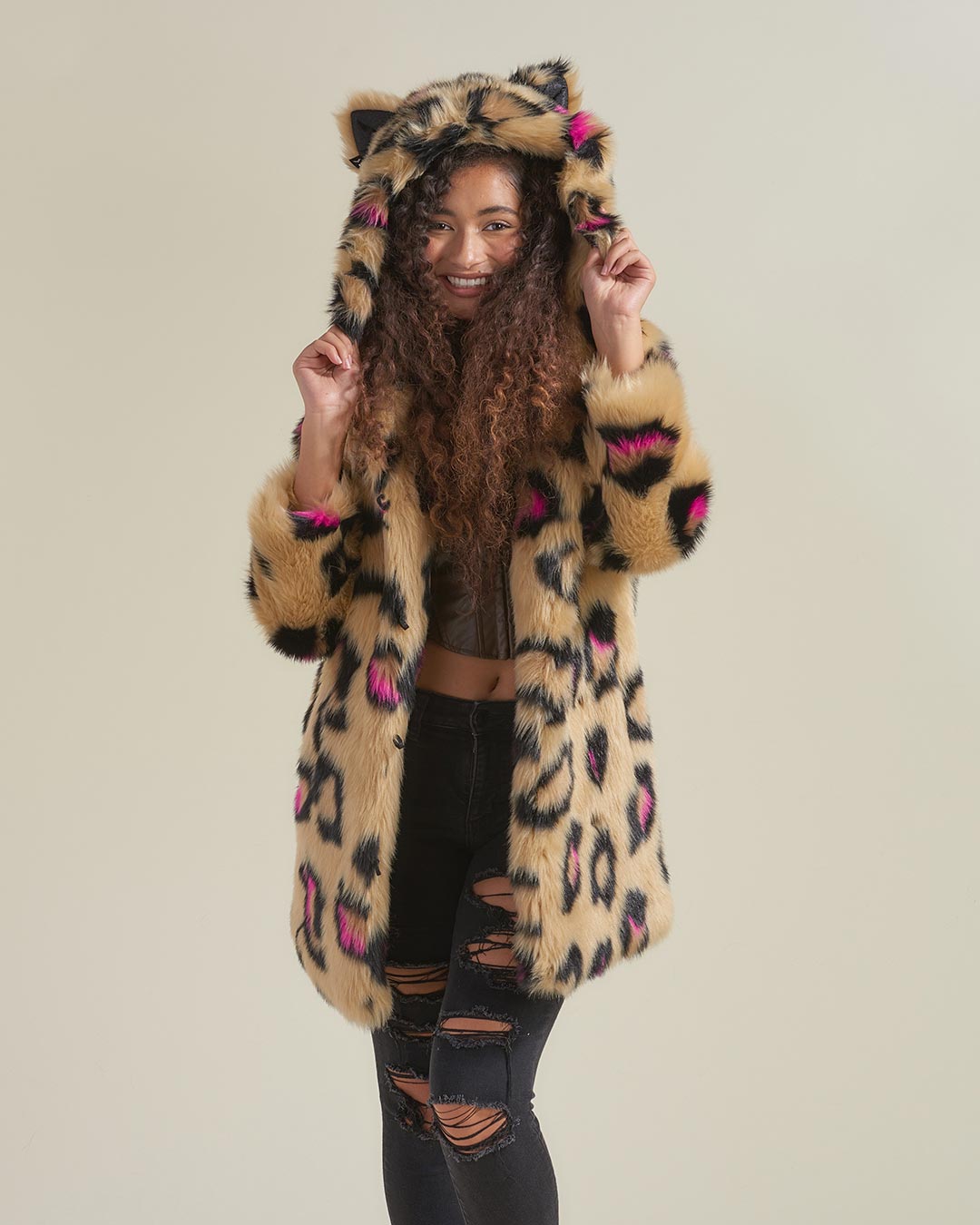 Pink Spotted Leopard Classic Faux Fur Coat | Women&#39;s