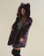 Purple Midnight Wolf Luxe Classic Faux Fur Coat with Hood on Woman
