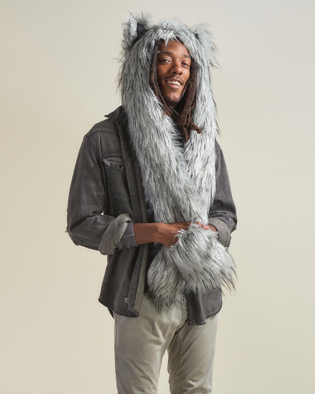 Glitter Moon Wolf Collector Edition Faux Fur Hood | Men&#39;s