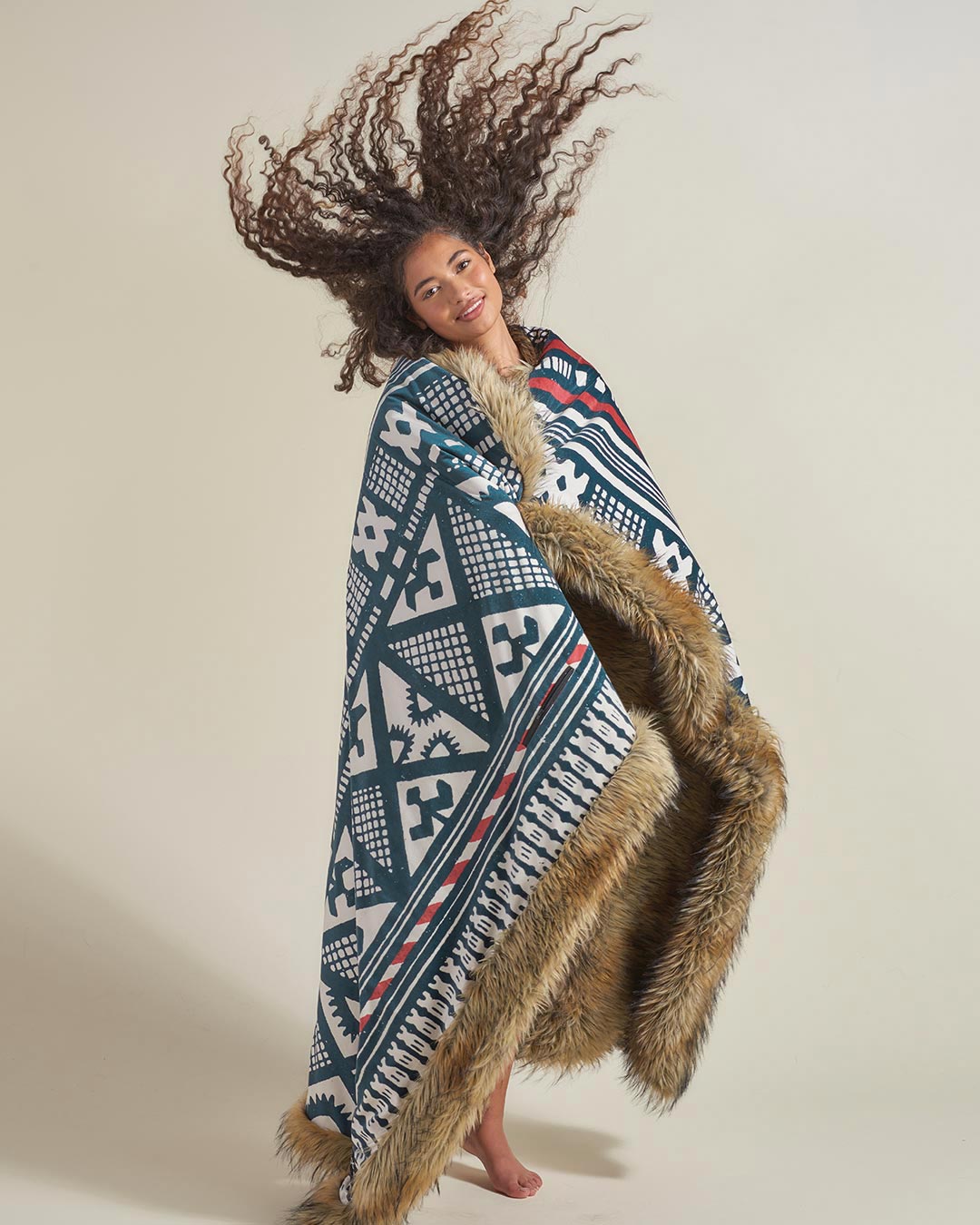 Female Model Wrapped in Golden Jackal Collector Edition Faux Fur Throw