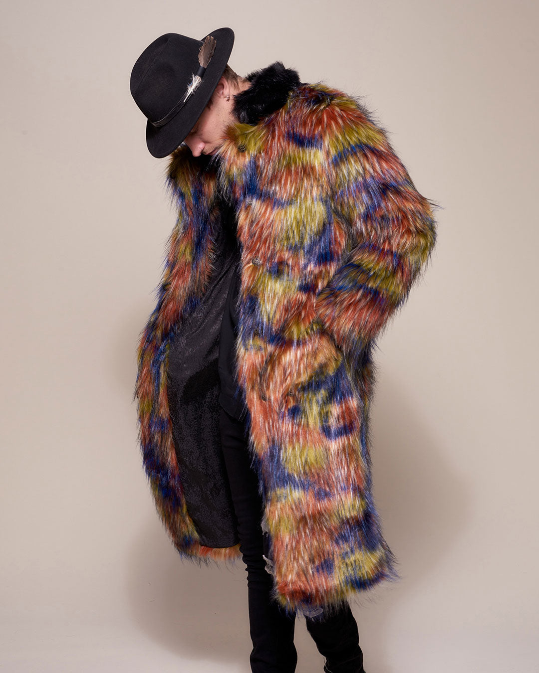 Parrot Collared Faux Fur Coat 