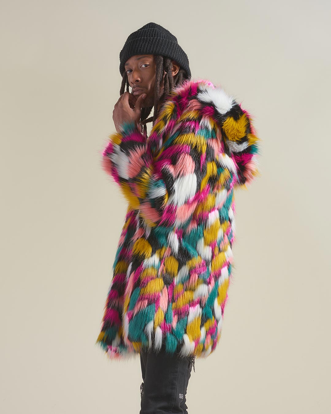 Rainbow Butterfly Hooded Faux Fur Coat | Men&#39;s - SpiritHoods