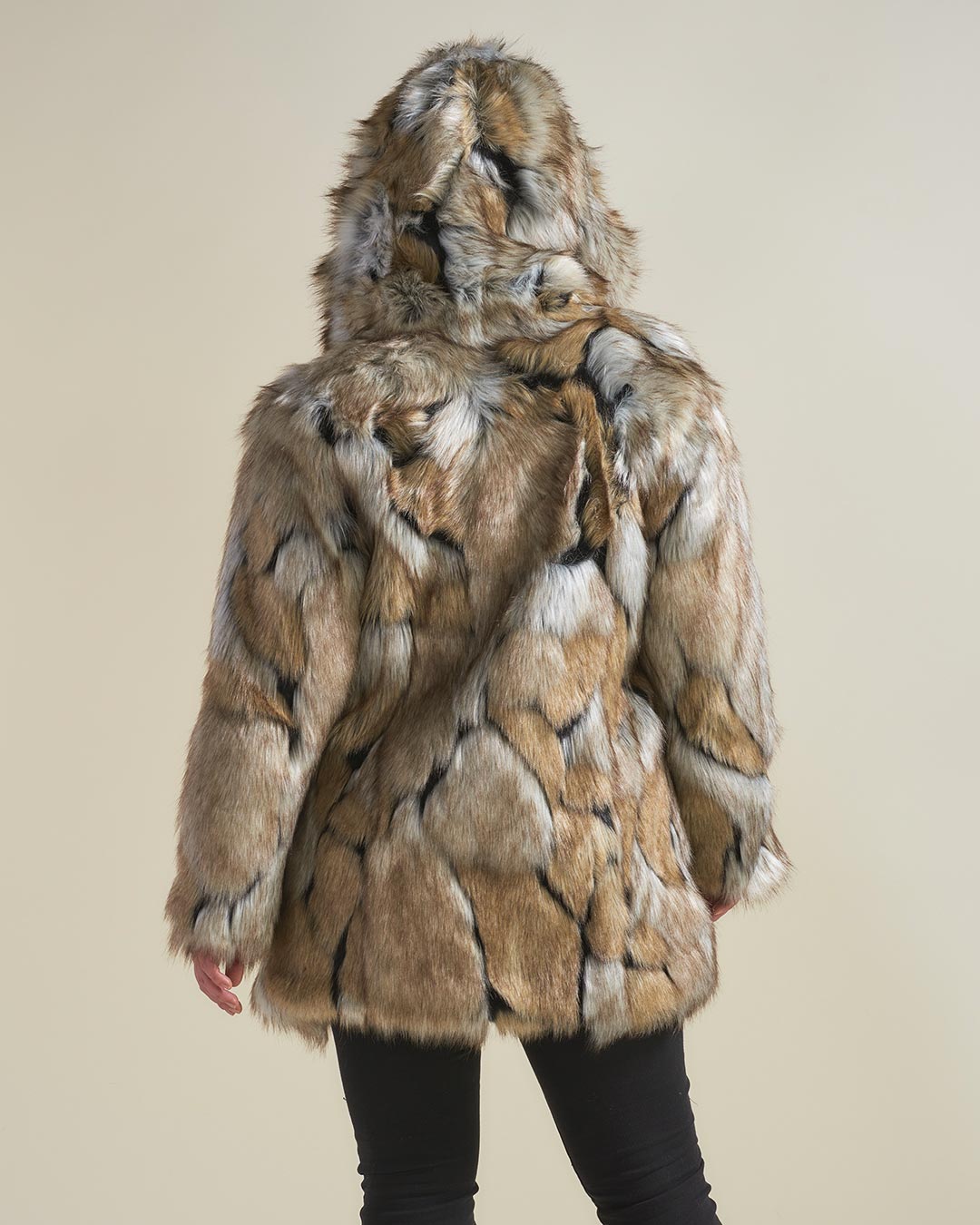 Back View of Wolverine Hooded Faux Fur Coat 