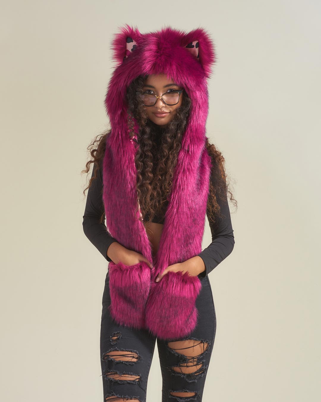Woman Wearing Love Wolf Collector Edition Faux Fur Hood