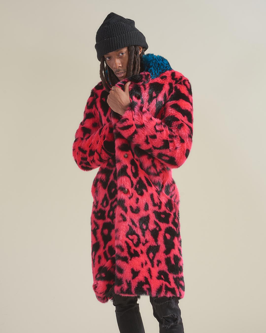 Pink Panther Calf Length Faux Fur Coat | Men&#39;s - SpiritHoods