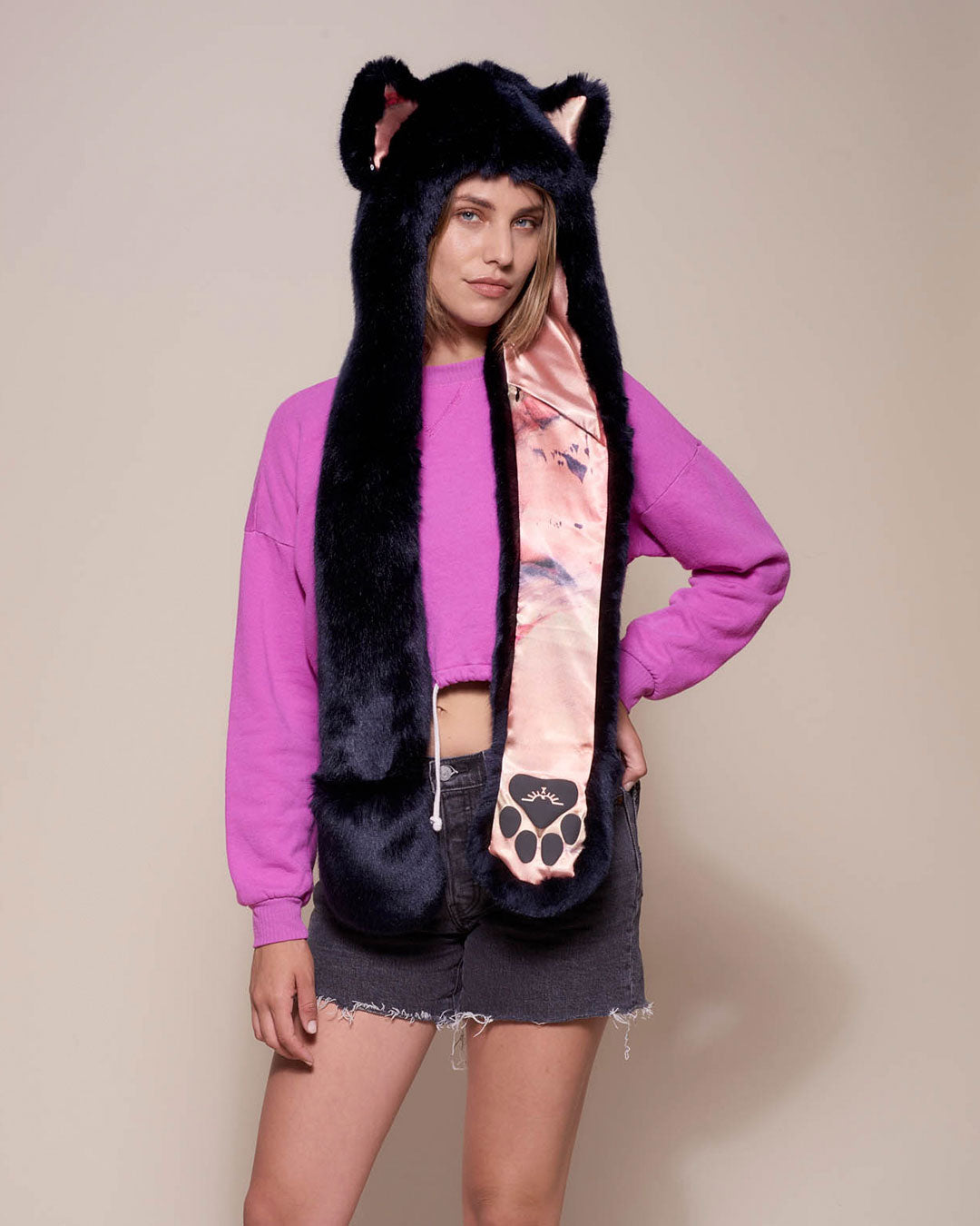 Indigo Wolf Luxe Faux Fur Hood on Female Model