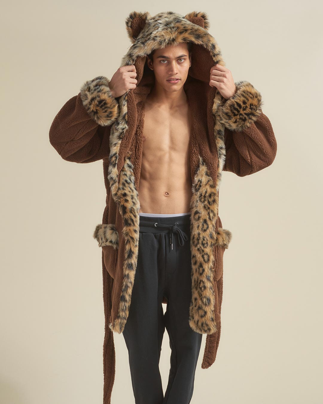 Leopard Men's Short Faux Fur Robe | SpiritHoods