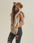 Woman wearing African Golden Cat Luxe Faux Fur Collector Edition Hood, side view