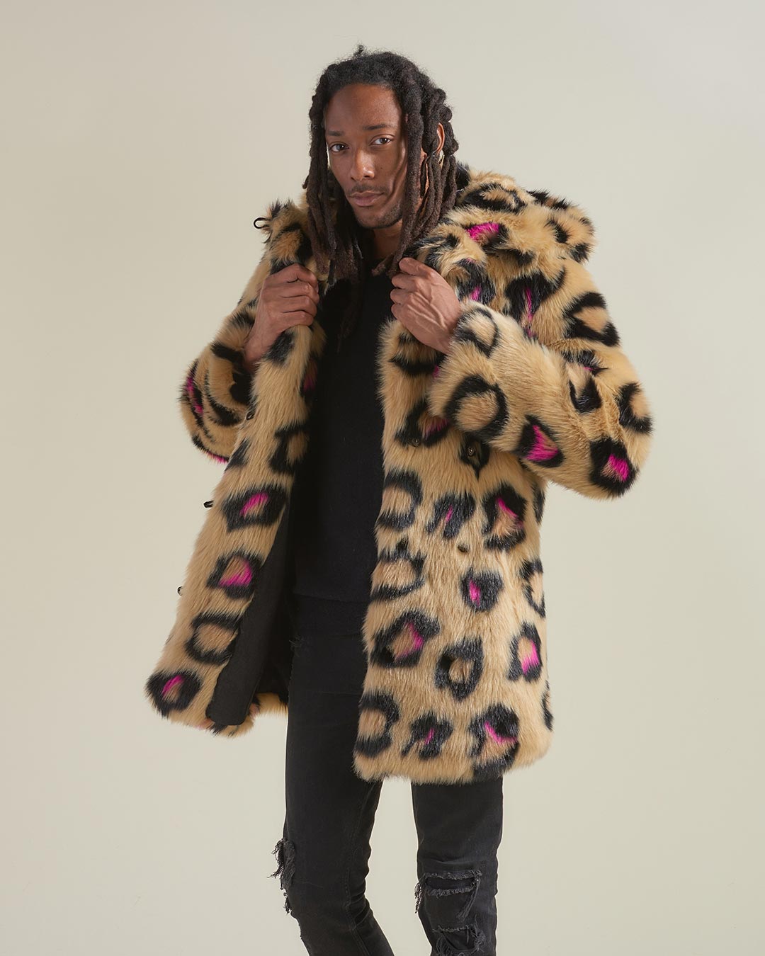 Pink Spotted Leopard Classic Faux Fur Coat | Men&#39;s