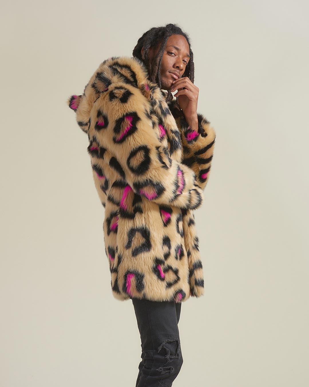 Pink Spotted Leopard Classic Faux Fur Coat | Men&#39;s