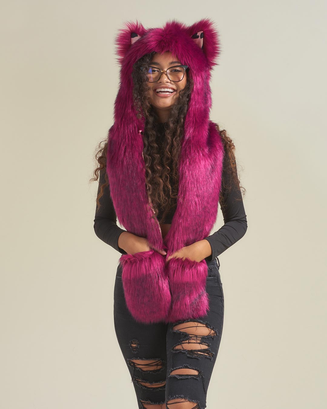Faux Fur Hood in Love Wolf Design on Female